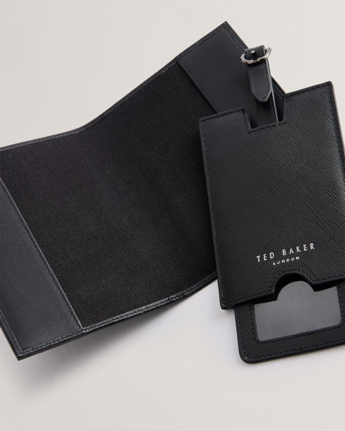 Luggage Tag Ted Baker Saffiano Passport And Luggage Tag Set Noir Homme | LXO-76212914